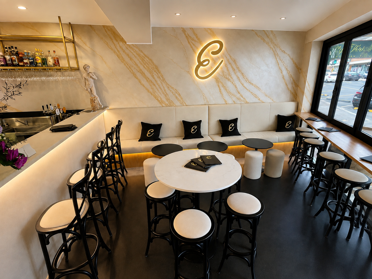 Commercial restaurant banquette seating upholstery by CJOR Upholstery